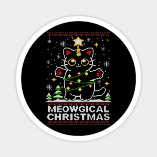 Meowgical cat Christmas ugly sweater Magnet